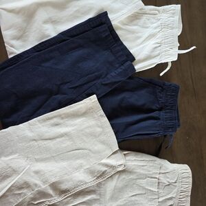H&M Boys 3 Pack Linen Pants - Navy, White, Beige